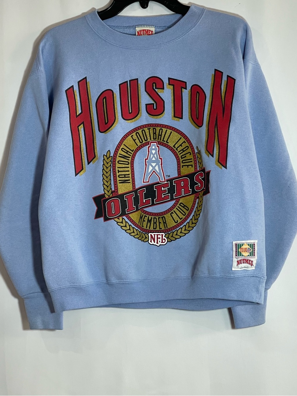 Vintage Nutmeg Mills Houston Oilers Light Blue Crewneck Sweatshirt Size Medium